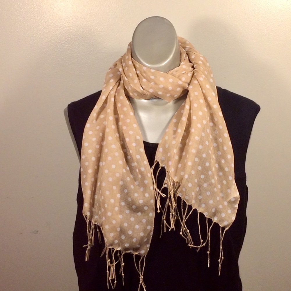 Tan With White Polka Dots Scarf